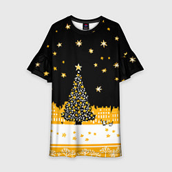 Платье клеш для девочки Новый год в черно-желтом стиле, цвет: 3D-принт