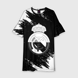 Платье клеш для девочки Реал Мадрид черно белые краски, цвет: 3D-принт