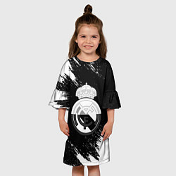 Платье клеш для девочки Реал Мадрид черно белые краски, цвет: 3D-принт — фото 2