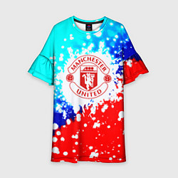Платье клеш для девочки Манчестер Юнайтед неон, цвет: 3D-принт