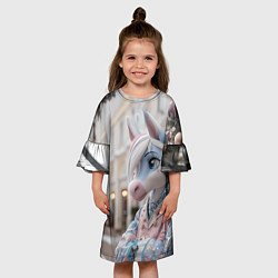 Платье клеш для девочки Новогодняя лошадка у елки, цвет: 3D-принт — фото 2