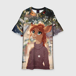 Платье клеш для девочки Новогодняя аниме лошадка, цвет: 3D-принт