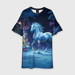 Платье клеш для девочки Сияющая новогодняя лошадка, цвет: 3D-принт