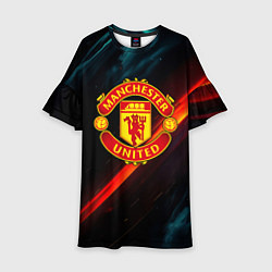 Платье клеш для девочки Манчестер Юнайтед абстракция, цвет: 3D-принт