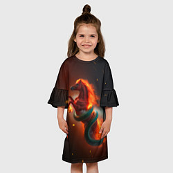 Платье клеш для девочки Смена зелёной змеи на красную огненную лошадь, цвет: 3D-принт — фото 2