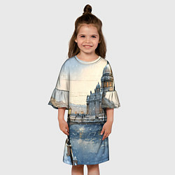 Платье клеш для девочки Санкт-Петербург снежный день, цвет: 3D-принт — фото 2