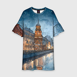 Платье клеш для девочки Санкт-Петербург зимний город, цвет: 3D-принт