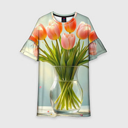 Детское платье Нежно-розовые тюльпаны в лучах весны