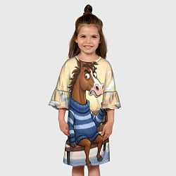 Платье клеш для девочки Конь на лавочке, цвет: 3D-принт — фото 2