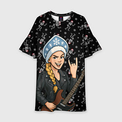 Платье клеш для девочки Снегурочка с гитарой - Рок, цвет: 3D-принт