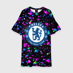 Платье клеш для девочки Челси неоновые краски, цвет: 3D-принт