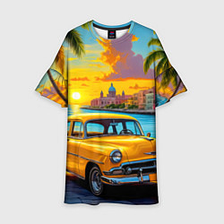 Платье клеш для девочки Золотой закат над набережной, цвет: 3D-принт