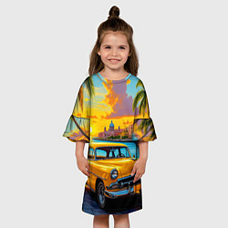 Платье клеш для девочки Золотой закат над набережной, цвет: 3D-принт — фото 2