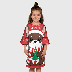 Платье клеш для девочки Новогодний пес с елочкой, цвет: 3D-принт — фото 2