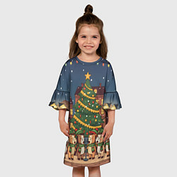 Платье клеш для девочки Новогодний хор лошадок, цвет: 3D-принт — фото 2