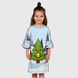 Платье клеш для девочки Милая елочка со звездой, цвет: 3D-принт — фото 2