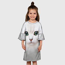 Платье клеш для девочки Белый котик цвета 3D-принт — фото 2