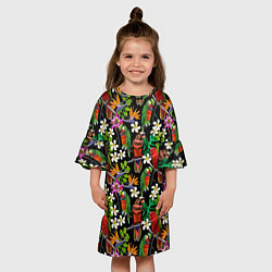 Платье клеш для девочки Попугаи в цветах, цвет: 3D-принт — фото 2