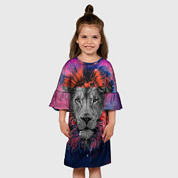 Платье клеш для девочки Космический лев, цвет: 3D-принт — фото 2