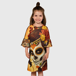 Платье клеш для девочки Девушка. Сахарный череп, цвет: 3D-принт — фото 2