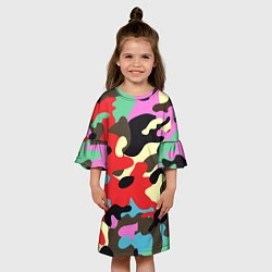 Платье клеш для девочки Яркий камуфляж, цвет: 3D-принт — фото 2