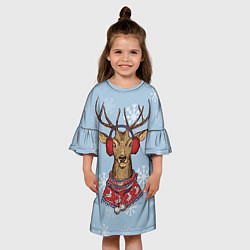 Платье клеш для девочки Зимний олень, цвет: 3D-принт — фото 2