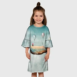 Платье клеш для девочки Летящий кит, цвет: 3D-принт — фото 2