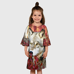 Платье клеш для девочки Волк в кустах, цвет: 3D-принт — фото 2