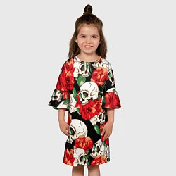 Платье клеш для девочки Черепки и розы, цвет: 3D-принт — фото 2