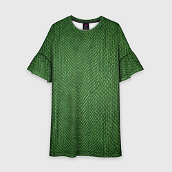 Платье клеш для девочки Змеиная зеленая кожа цвета 3D-принт — фото 1