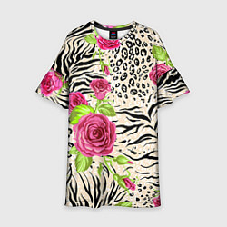 Платье клеш для девочки Цветочная шкура зебры, цвет: 3D-принт