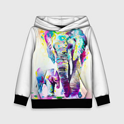 Толстовка-худи детская Акварельные слоны, цвет: 3D-черный