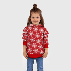Толстовка-худи детская Новогодние Снежинки, цвет: 3D-красный — фото 2