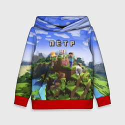 Толстовка-худи детская Майнкрафт: Пётр, цвет: 3D-красный