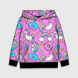 Толстовка-худи детская Сказочные единороги, цвет: 3D-черный