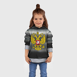 Толстовка-худи детская Герб России на металлическом фоне, цвет: 3D-меланж — фото 2