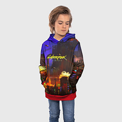 Толстовка-худи детская Cyberpunk 2077: Night City, цвет: 3D-красный — фото 2