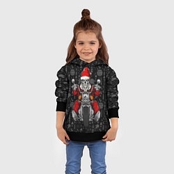 Толстовка-худи детская Santa skeleton on a motorcycle, цвет: 3D-черный — фото 2