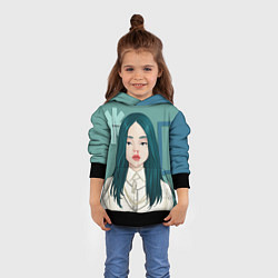 Толстовка-худи детская Billie Eilish: Turquoise Hair, цвет: 3D-черный — фото 2