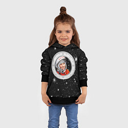Толстовка-худи детская Юрий Гагарин звездное небо, цвет: 3D-черный — фото 2