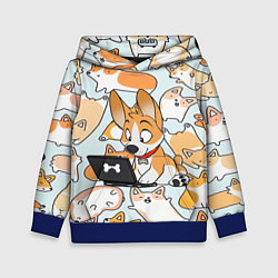 Толстовка-худи детская Корги, цвет: 3D-синий