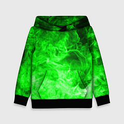 Толстовка-худи детская ОГОНЬ GREEN NEON, цвет: 3D-черный