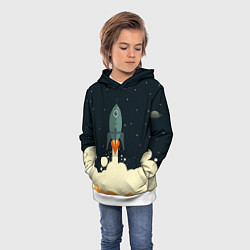 Толстовка-худи детская Ракета дым космос, цвет: 3D-белый — фото 2