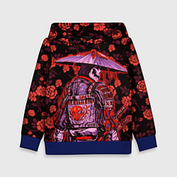 Толстовка-худи детская Самурай в розах, цвет: 3D-синий