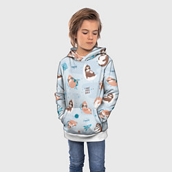 Толстовка-худи детская Паттерн ленивец космос полет, цвет: 3D-белый — фото 2