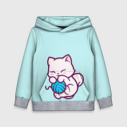 Толстовка-худи детская Белый котенок с клубком милый, цвет: 3D-меланж