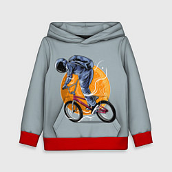 Толстовка-худи детская Космический велосипедист Z, цвет: 3D-красный
