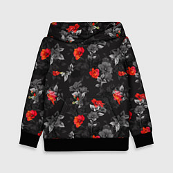 Толстовка-худи детская Красные цветы, цвет: 3D-черный
