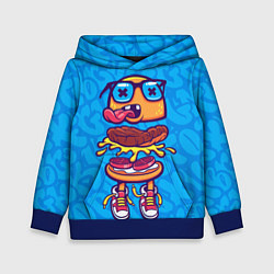 Толстовка-худи детская Бутерброд монстрик граффити, цвет: 3D-синий