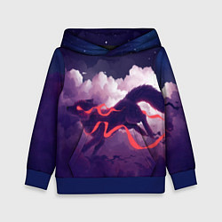 Толстовка-худи детская Лиса бежит по облакам, цвет: 3D-синий
